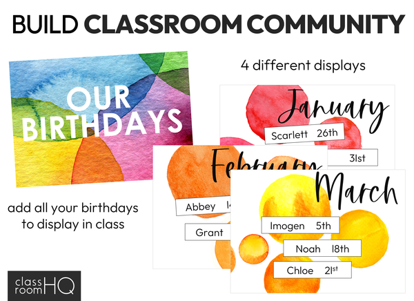 WATERCOLOUR PAINT Classroom Birthday Display Pack