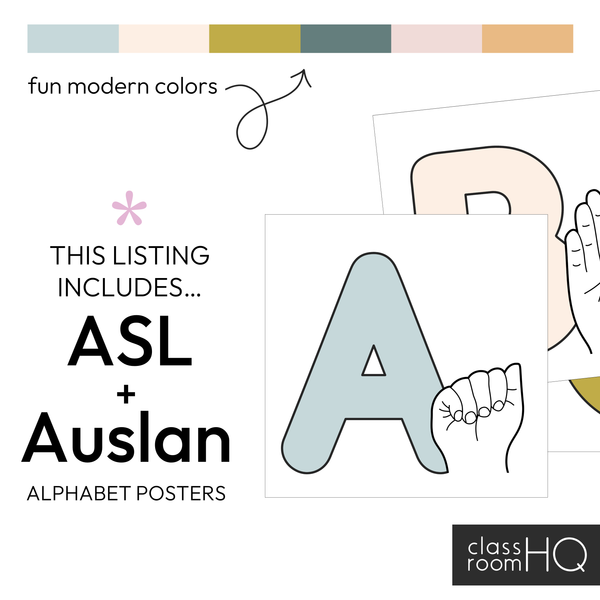 Zoo Animal Theme Classroom Decor American Sign Language (ASL) + Auslan Alphabet Posters | ZOO TALES Collection - classroomHQ