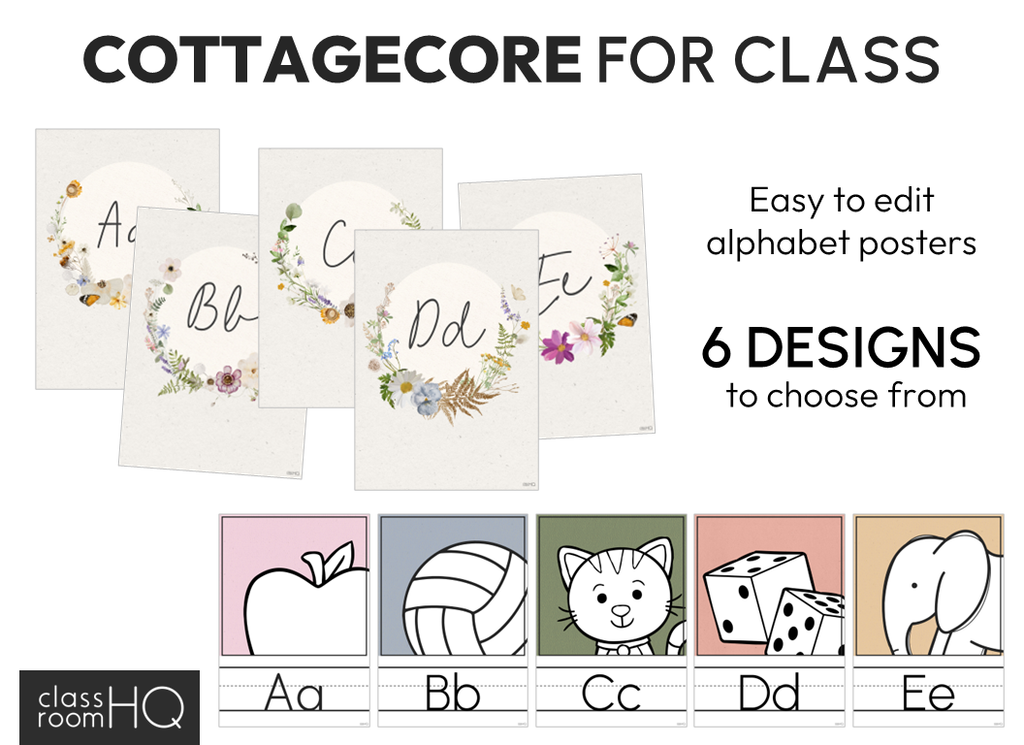 COTTAGECORE Alphabet Posters - classroom HQ