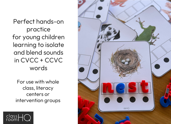 Sound Box Cards CCVC Words + CVCC Words with Non-Fiction Real Life Photos