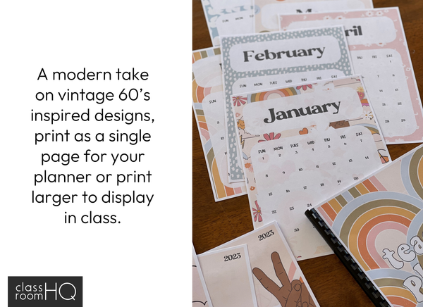 RETRO REWIND Simple Month to a Page Calendar | Retro Classroom Decor