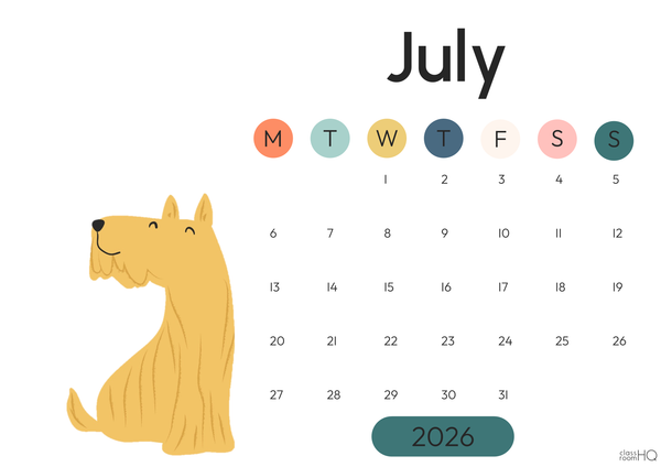 DOG DAYS Simple 1-Month to a Page Calendar