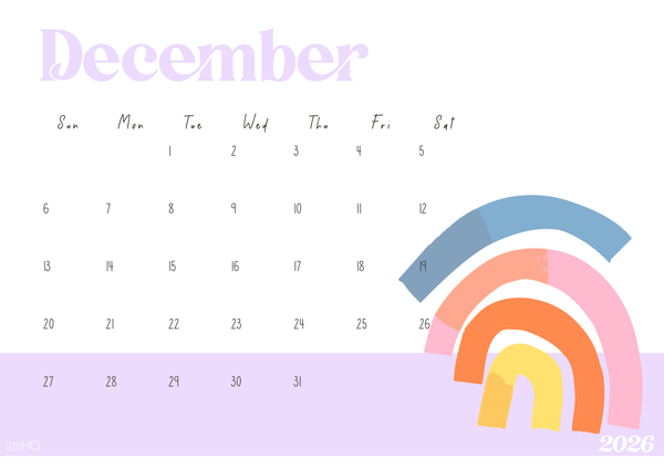 OVER THE RAINBOW Simple Calendar