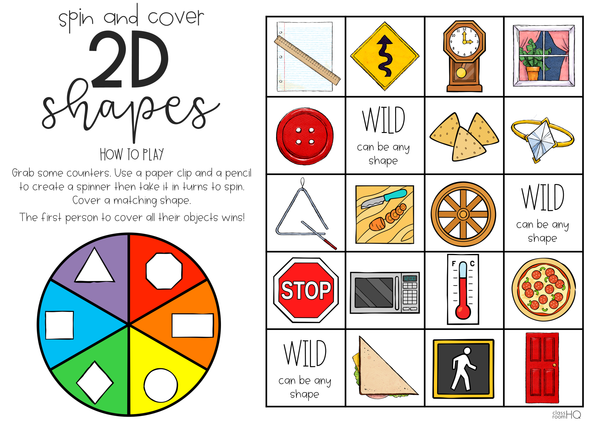 2D Shape Game - Spin + Cover Mats with Real World 2D Shapes