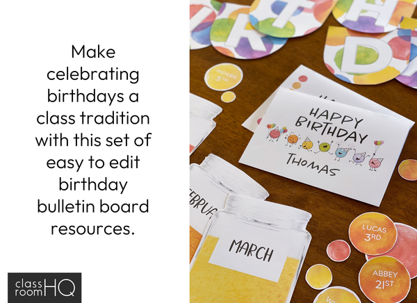 WATERCOLOUR PAINT Classroom Birthday Display Pack