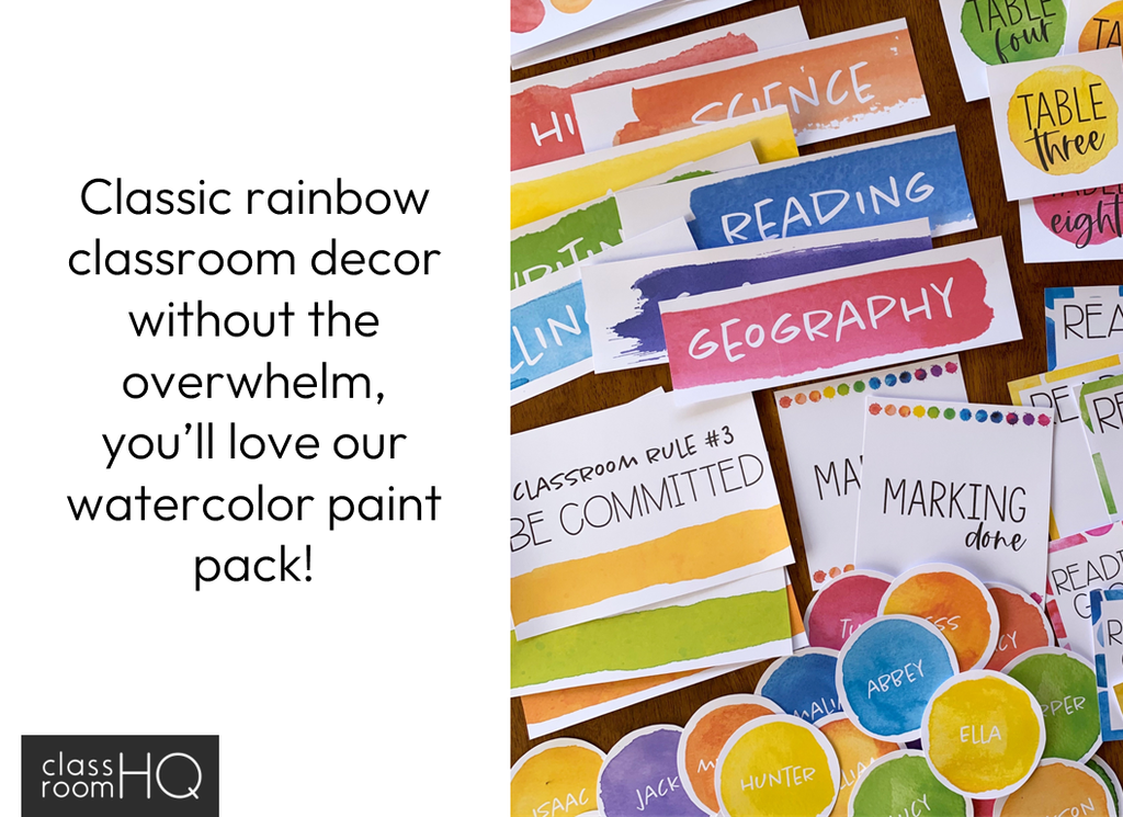 WATERCOLOUR PAINT Classroom Labels + Signs Pack - classroom HQ