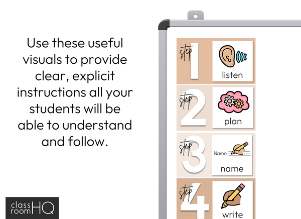Visual Instructins B+W NEUTRALS Classroom Management Visual Instruction Cards - classroom HQ