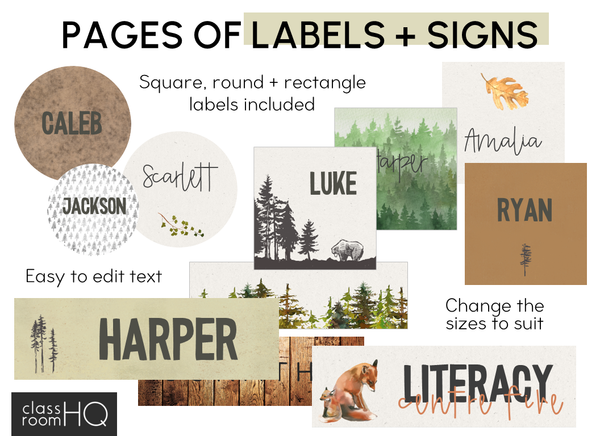 INTO THE WOODS Classroom Labels + Signs