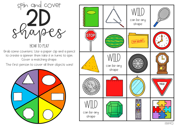 2D Shape Game - Spin + Cover Mats with Real World 2D Shapes