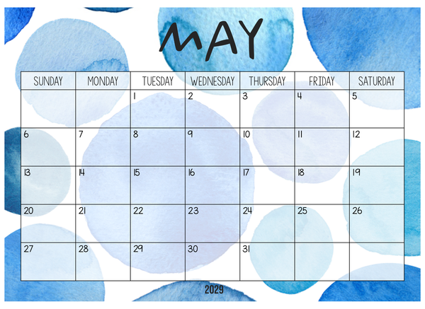 WATERCOLOUR PAINT Simple Calendar