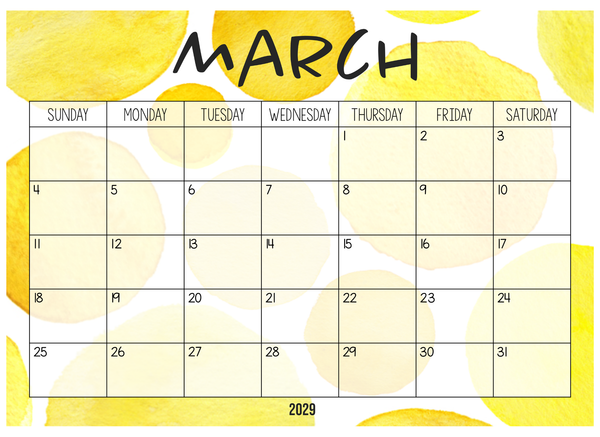 WATERCOLOUR PAINT Simple Calendar