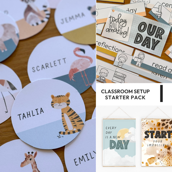 Modern Safari Classroom Decor Starter Pack | Neutral Editable Theme | ZOO TALES Collection