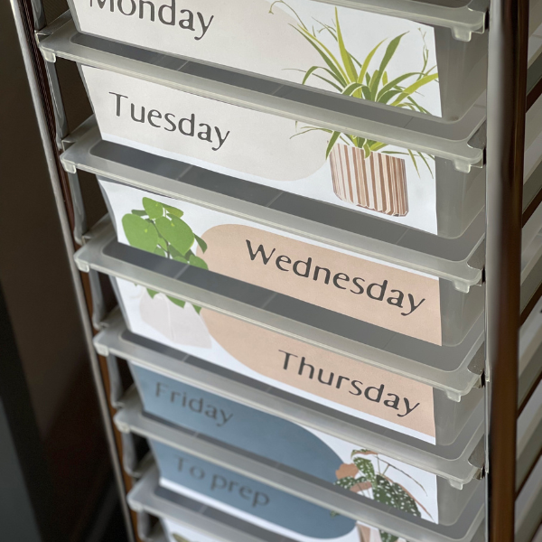PLANT LIFE 10 Drawer Rolling Cart Trolley Labels | Indoor Potted Plant Class Theme
