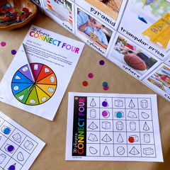 3D Shape Math Game - 4-in-a-Row | First Grade Geometry Centres & Shape Activities