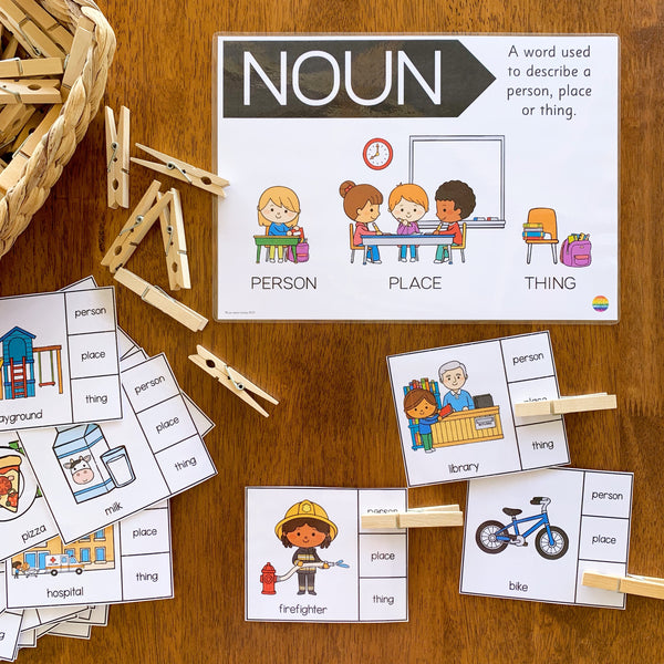 Noun Sorting Clip It Cards - Person, Place or Thing