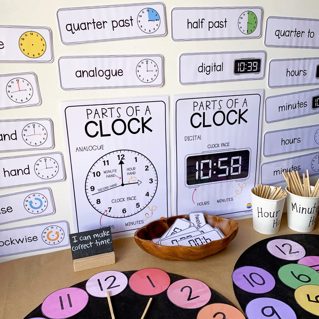 Telling Time Posters + Word Wall Pack - classroom HQ