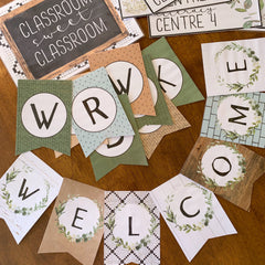 BOTANICA Editable Classroom Bunting Flags | Neutral Botanical Decor