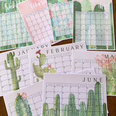 CACTUS Simple One Month to a Page Calendar | Cactus Class Theme