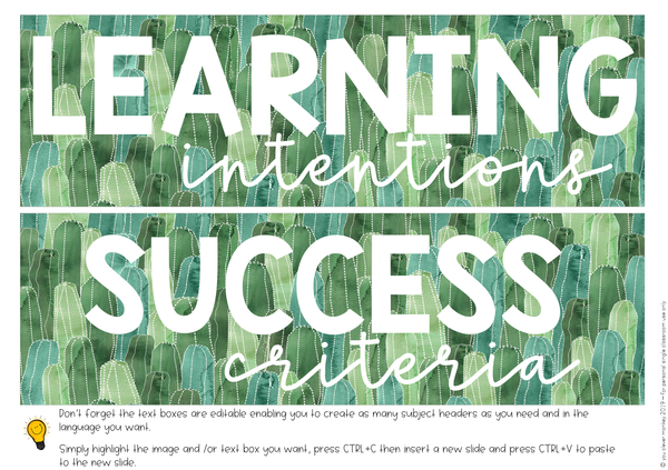 CACTUS Learning Intention + Success Criteria Visible Learning Pack
