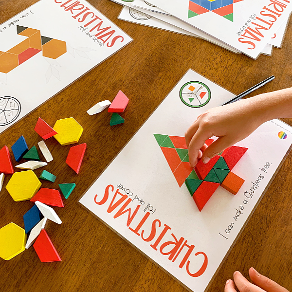Christmas Pattern Block Spin and Cover Math Centre
