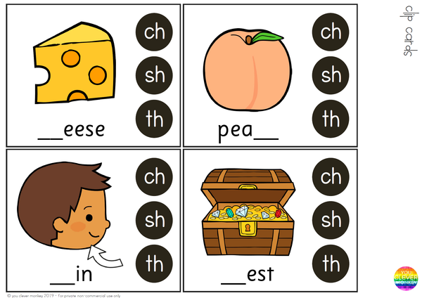 Digraph Clip Cards - CH SH TH