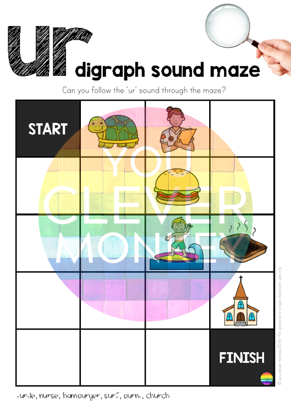 Digraph Ur Digraph Sound Mazes 1st and 2nd Grade No Prep Letter Sound Worksheets ...