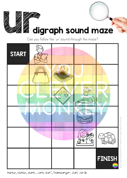 Digraph Maze Digraph Sound Mazes + I Spy Games - Bossy 'R' Sound UR - classroom HQ