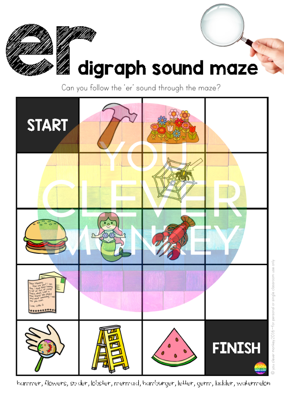 Digraph Maze Digraph Sound Mazes + I Spy Games - Bossy 'R' Sound ER - classroom HQ