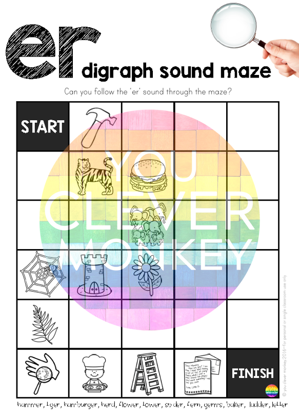 Digraph Maze Digraph Sound Mazes + I Spy Games - Bossy 'R' Sound AR ER IR OR UR BUN ...
