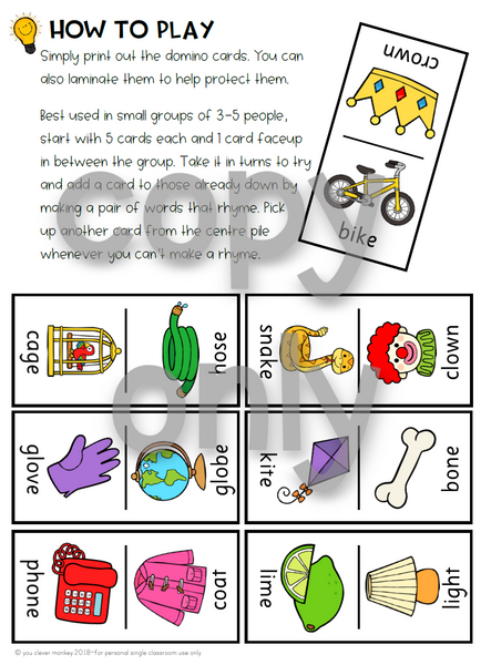 Domino Long Vowel Sound Word Family Cards