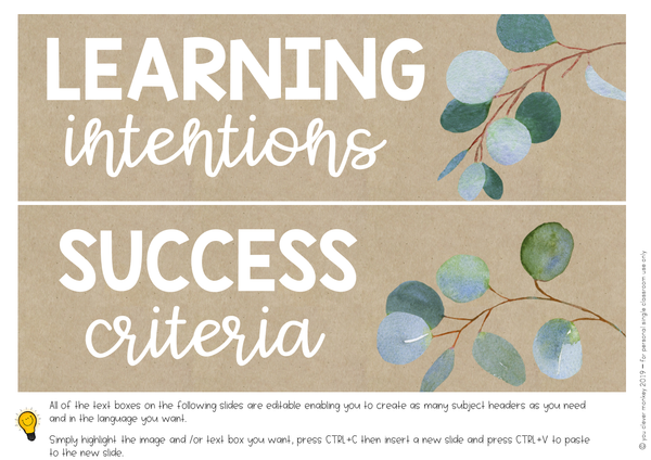 GUM LEAF Editable Learning Intention + Success Criteria Pack