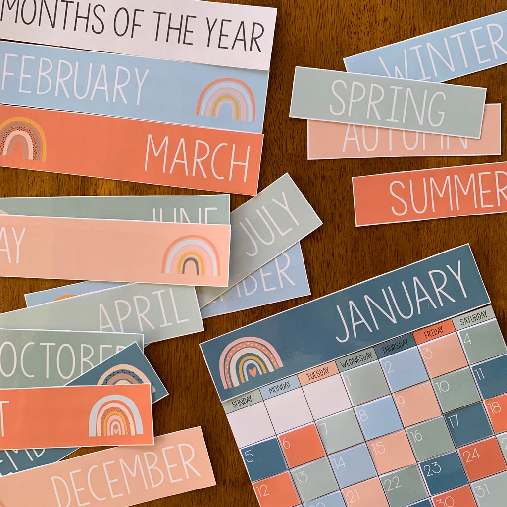 BOHO RAINBOW Evergreen Calendar + Months of the Year Display