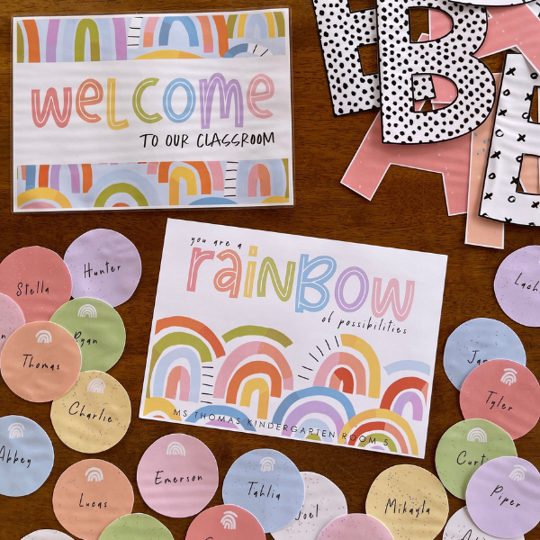 Bulletin Board Letters Boho Rainbow Classroom Deco
