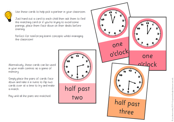 Pick A Partner - Telling Time Cards
