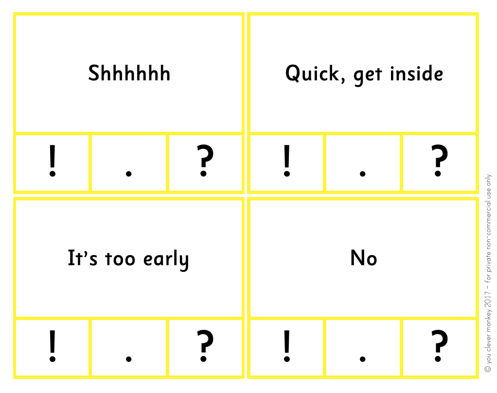 Puction Cards Punctuation Clip Cards - Ending Punctuation Practice - classroom HQ