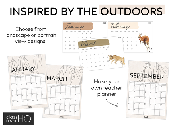 MODERN AUSSIE Simple 1-Month to a Page Calendar