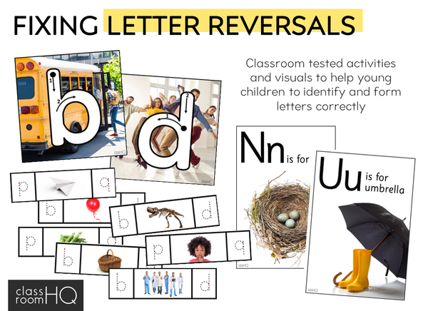 Letter Reversals BUNDLE - b + d, p + q and n + u Letter Confusion Resources