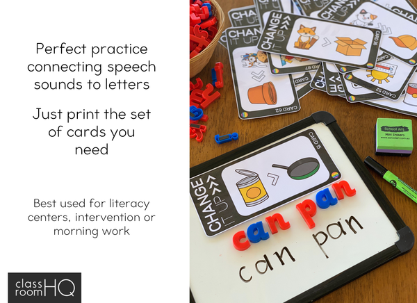 CVC Word Work - Initial, Medial + Final Sound Cards | Science of Reading aligned