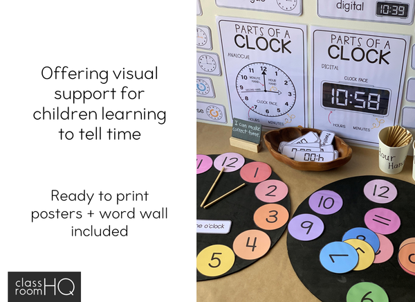 Telling Time Posters + Word Wall Pack