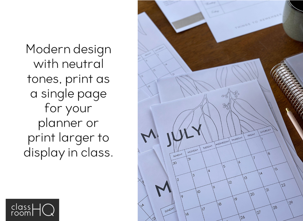 MODERN AUSSIE Simple 1 Month To A Page Calendar Modern aussie simple 1 month to a page calendar