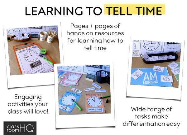 Learning To Tell Time - Hour and Half Hour Time Pack