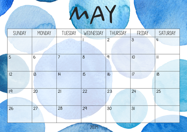 WATERCOLOR PAINT Simple Calendar