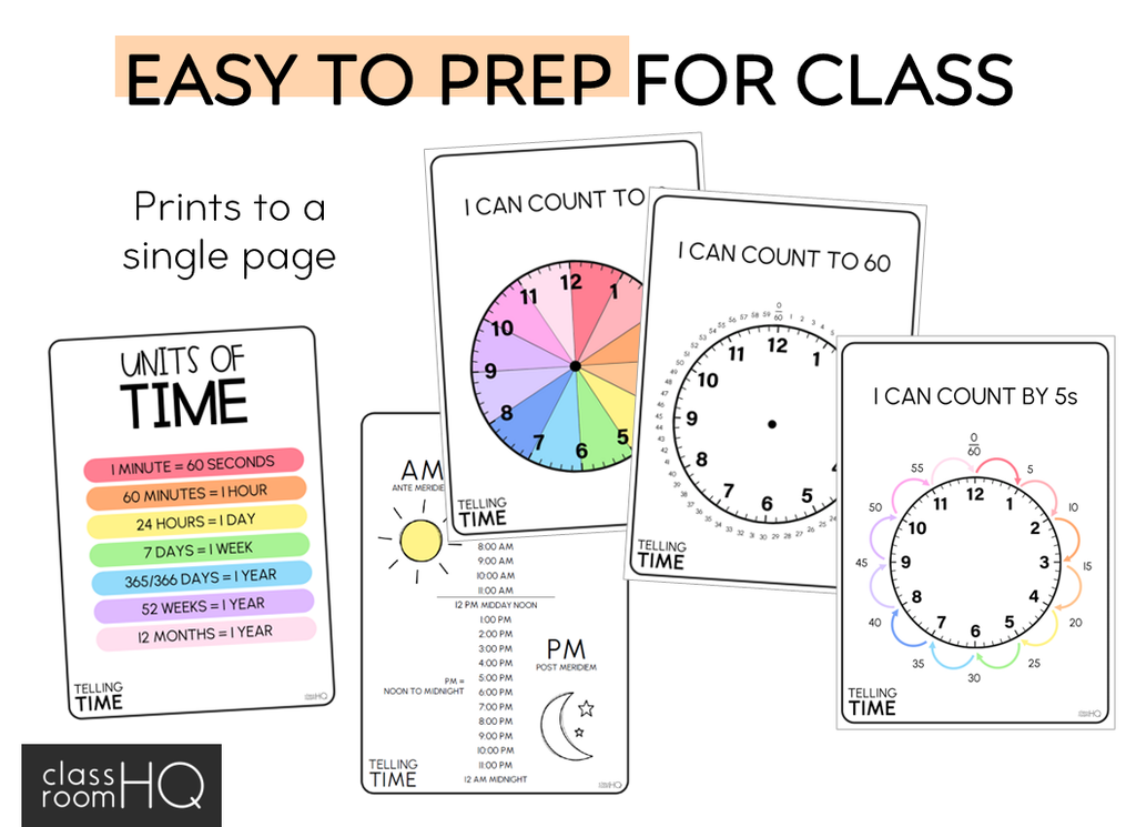 Telling Time Posters + Word Wall Pack - classroom HQ