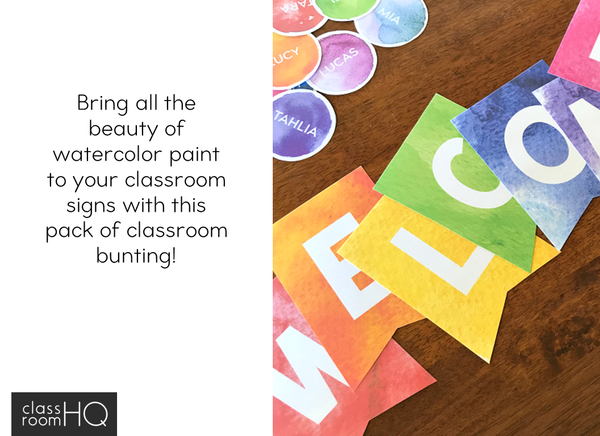 WATERCOLOUR PAINT Classroom Bunting Pack
