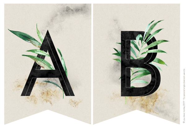 TROPICAL Alphabet Bunting (Black Letters)