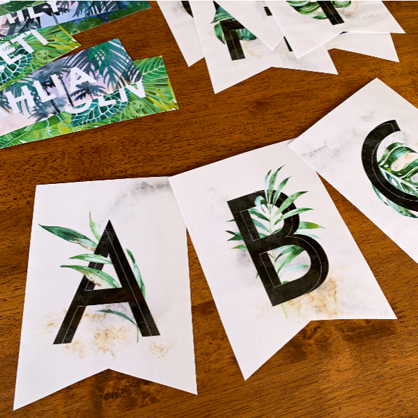 TROPICAL Alphabet Bunting (Black Letters)
