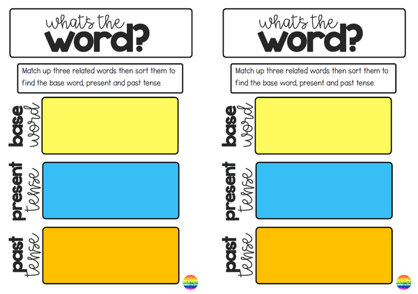 Verbs - Present + Past Tense Word Work Task